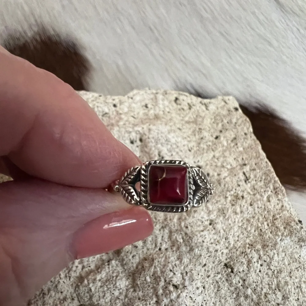 ❤️ Red Dahlia Kingman Turquoise 925 Square Stone Ring Navajo Style Size 5.5 - Picture 6 of 16